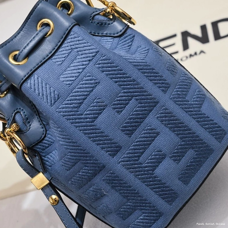 Affordable Bag Mon Fendi Canvas with In Blue Mini Motif Handle Woven Bucket FF Tresor 0808